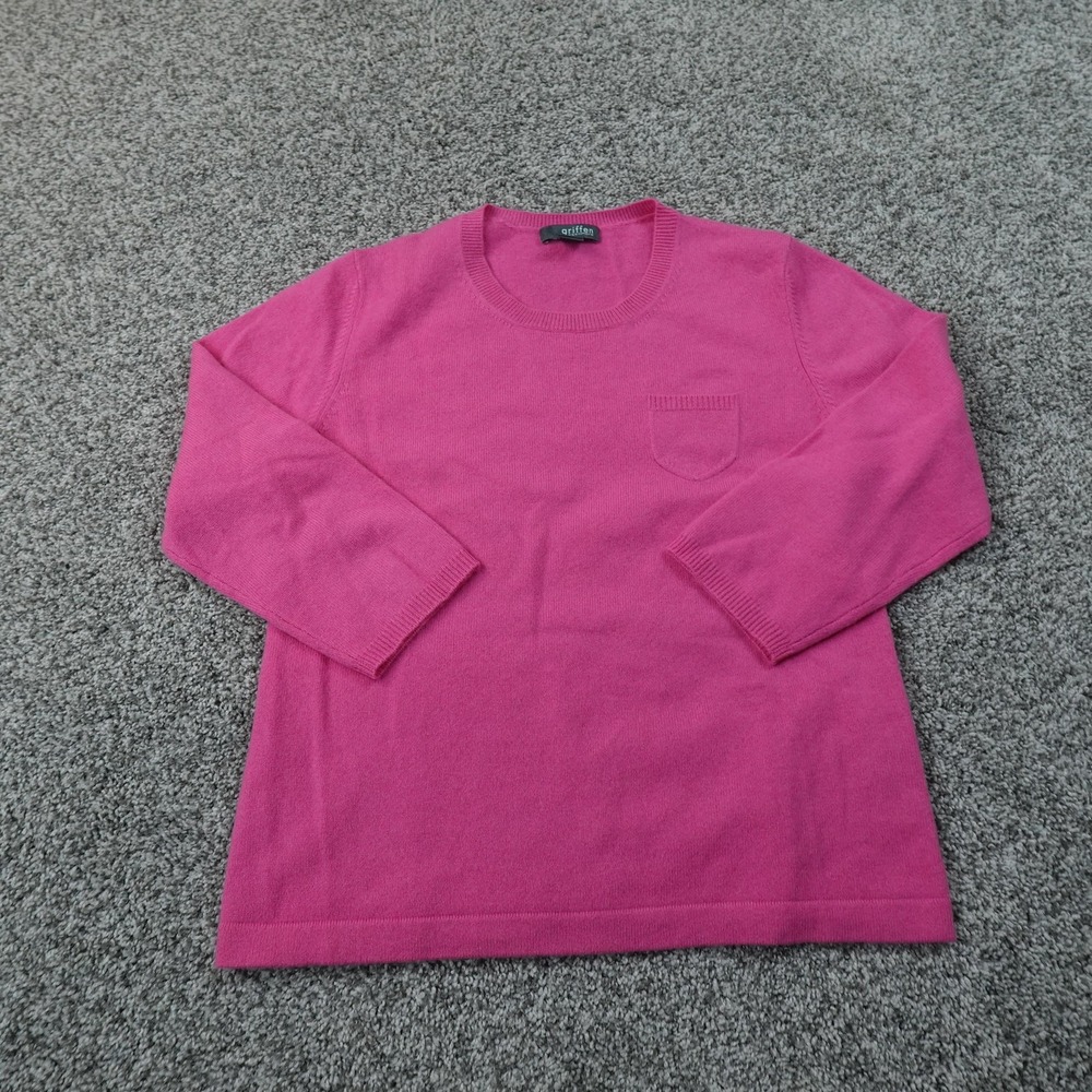 Cashmere Sweater Womens PL Pink 3/4 Sleeve Crewneck Pocket Pullover Cozy Soft